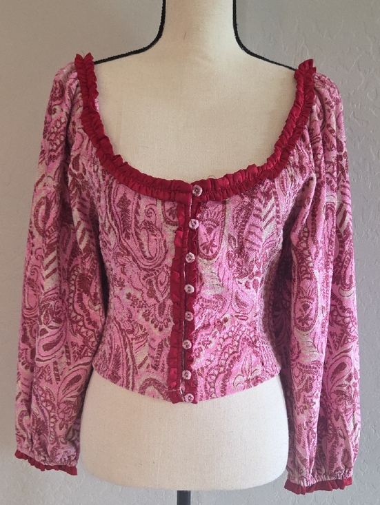Free People Tops - Free People Velvet Paisley Button-Front Cropped Peasant Blouse Size Med NWOT